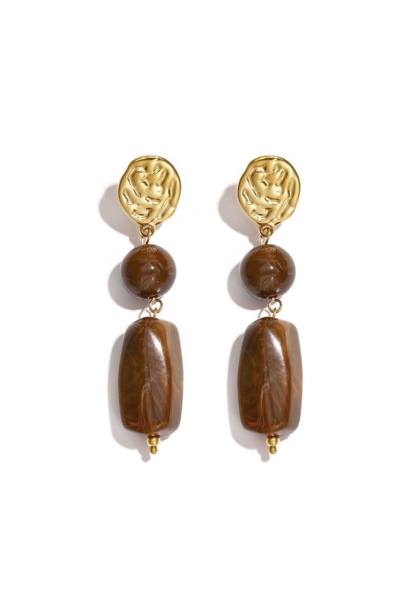 Lara - Retro Beads Oorbellen - Stainless Steel - - Bruin