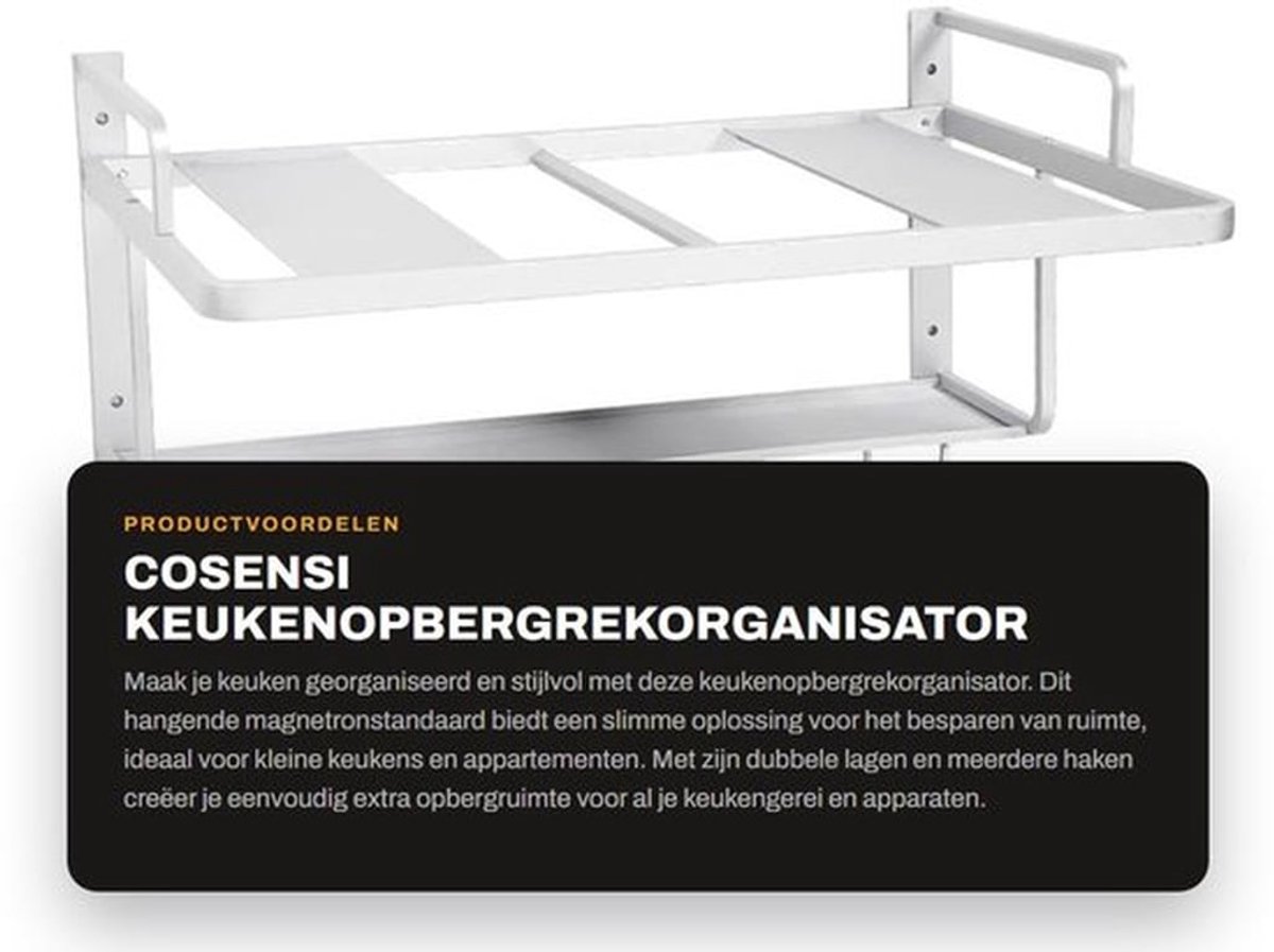 Magnetronstandaard Dubbellaags - Keukenrek Hangend - Ruimtebesparend Ontwerp - Corrosiebestendig - Beschermende Reiling - Duurzaam Ruimtealuminium