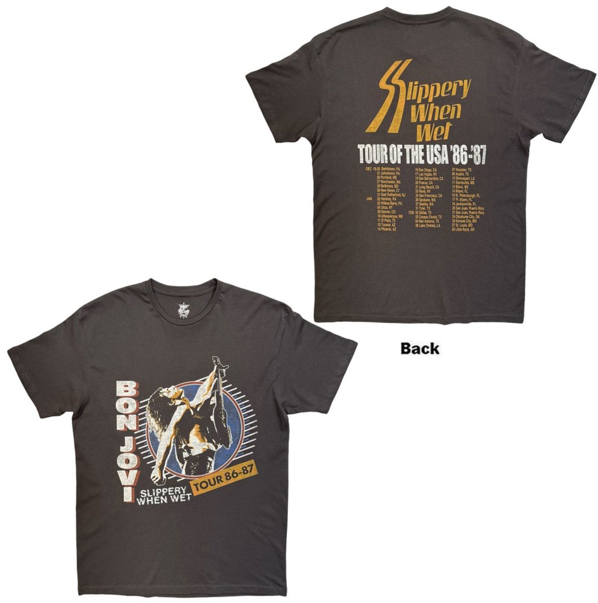 Bon Jovi - Slippery When Wet Tour '86'87 Heren Tshirt - XL - Grijs