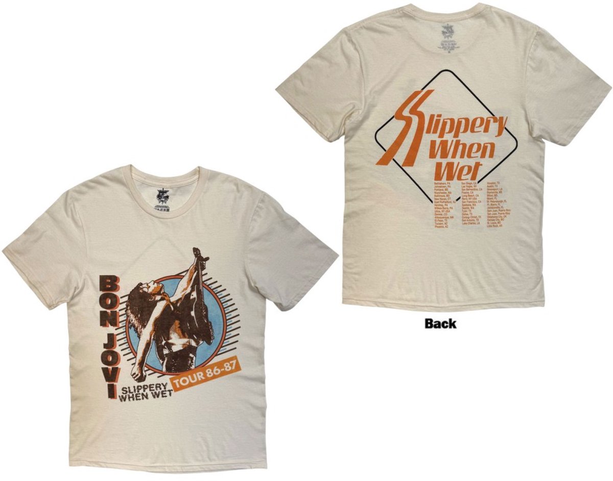 Bon Jovi - Slippery When Wet Tour '86'87 Heren Tshirt - S - Creme