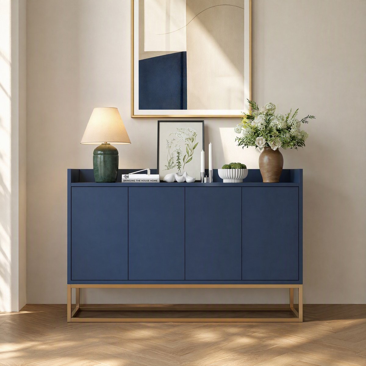 Modern Dressoir met 4 Deuren – Minimalistisch Sideboard zonder Handgrepen voor Woonkamer, Eetkamer of Keuken