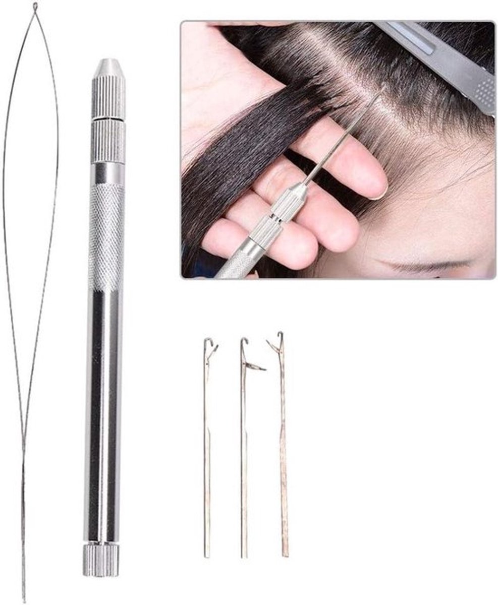 Treklussennaald met aluminium greep voor microparels en loopthreader - ideaal voor haarverlenging!