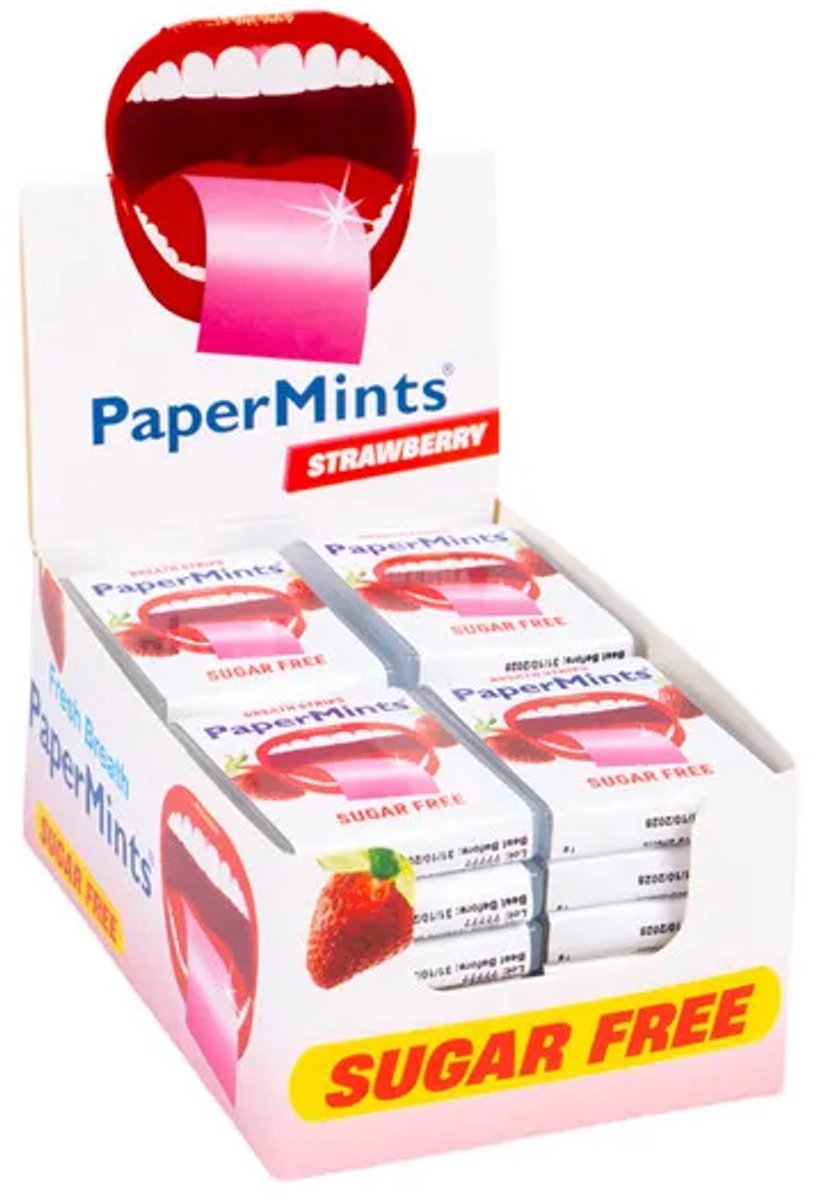 Papermints Strips Strawberry – 24 stuks – Suikervrije ademverfrissingsstrips met aardbeiensmaak
