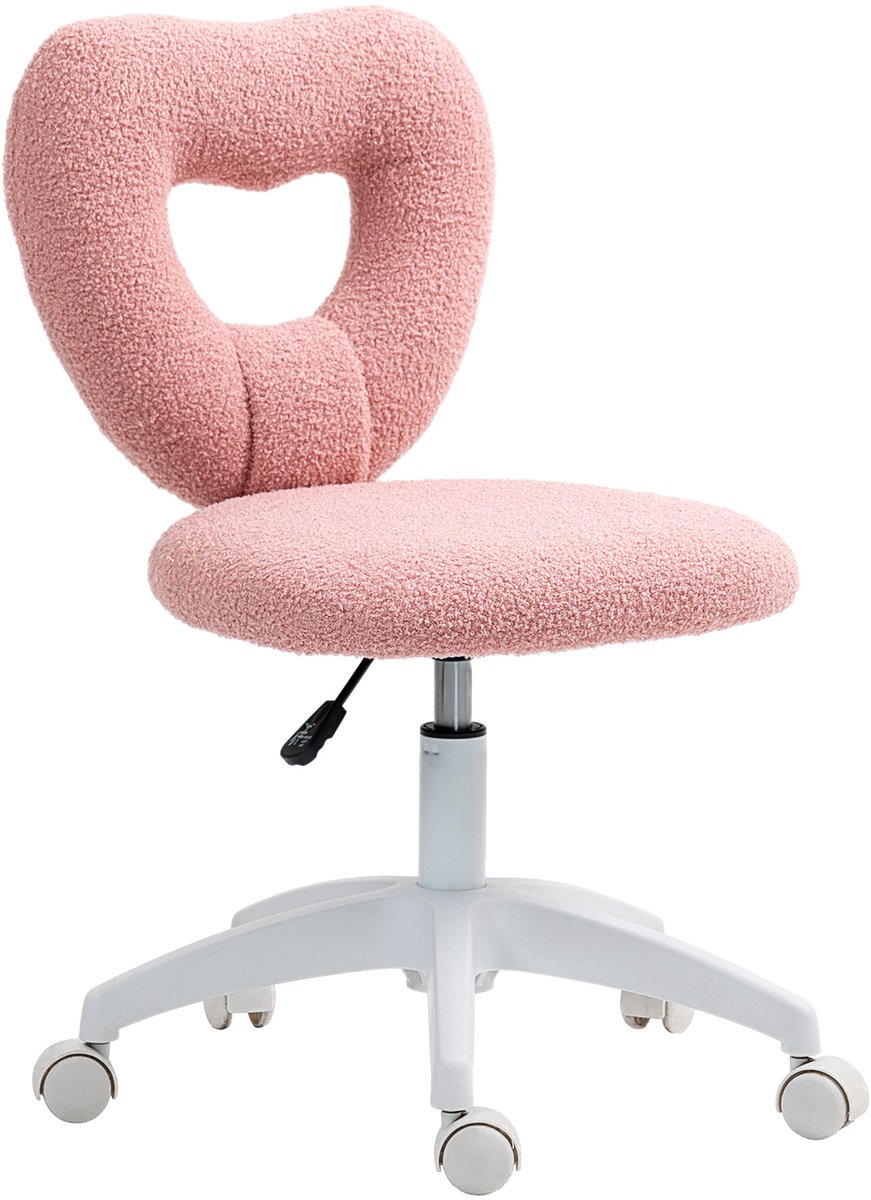 Roze Bureaustoel 56 x 45 x 88 cm, Draaistoel met Hartvormige Rugleuning, Hoogteverstelbare Computerstoel, Kaptafelstoel, Schminkstoel, Gestoffeerde Zitting, 360° Draaibaar met Wielen, Voor Kantoor, Thuiswerk en Studeerkamer, Tot 120 kg