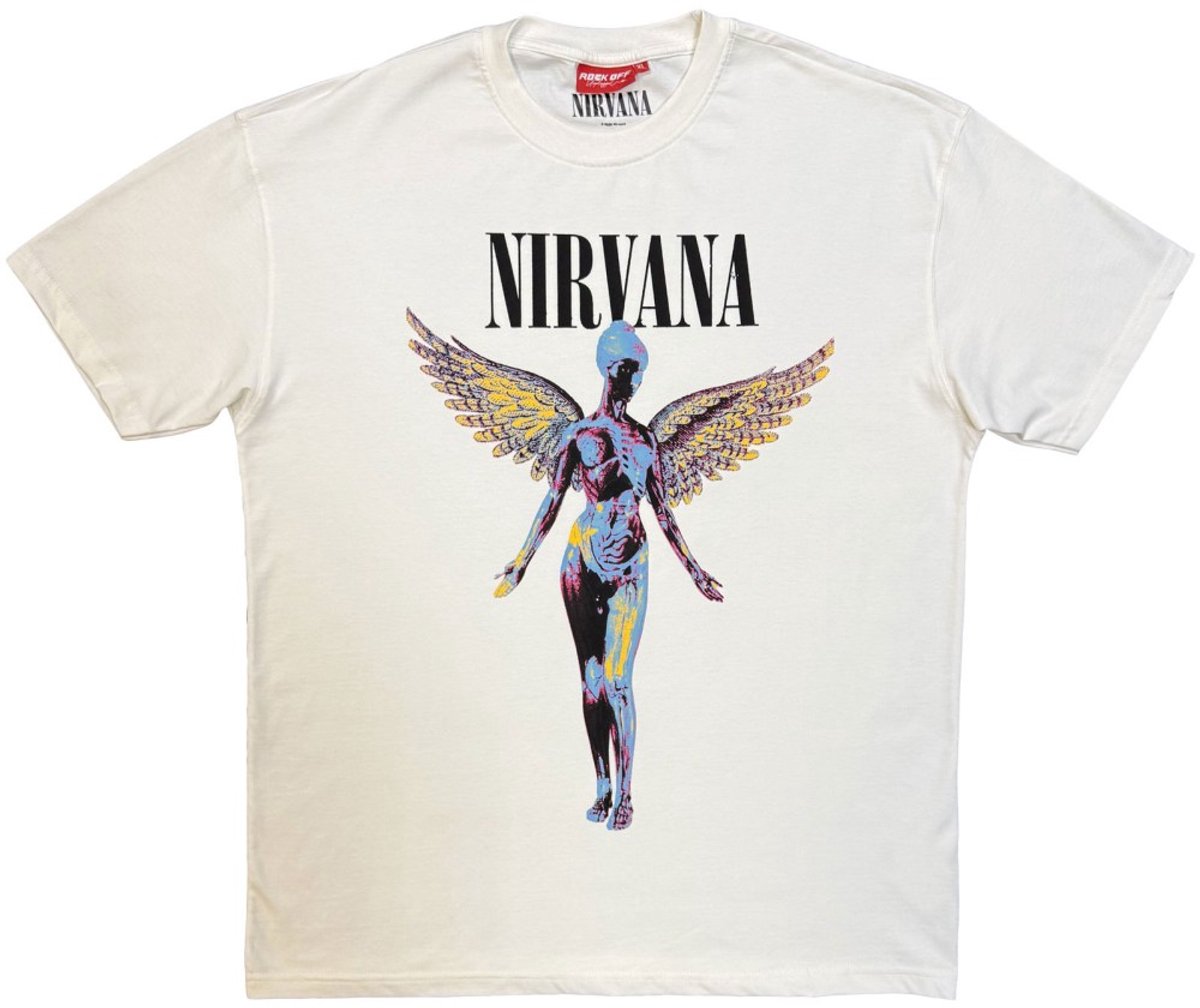 Nirvana - Unplugged In Utero Angel Dames Tshirt - L - Creme