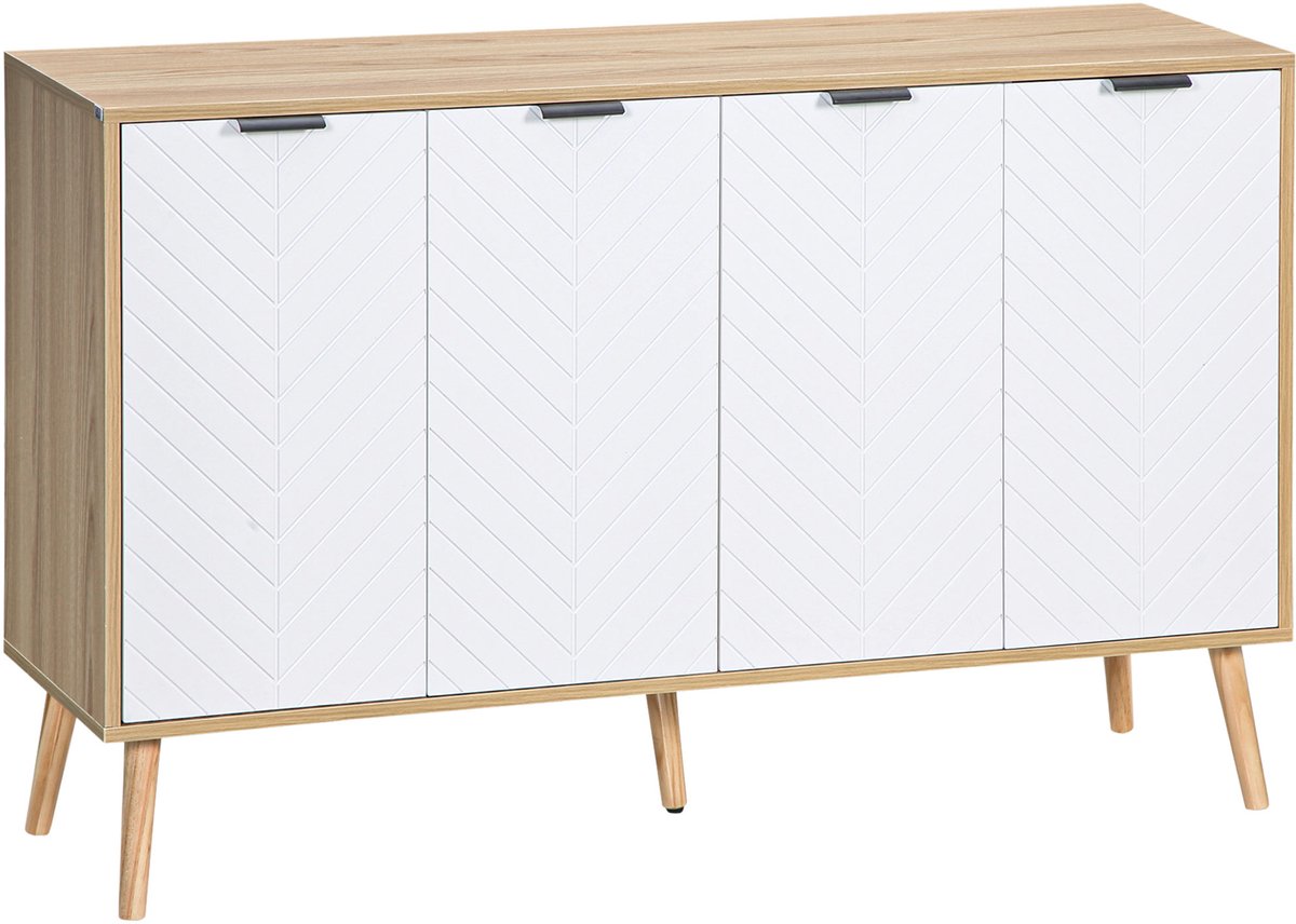 Laag dressoir met verstelbare planken - 2 kasten en 4 deuren met visgraatpatroon - 120 x 35 x 77,5 cm - wit