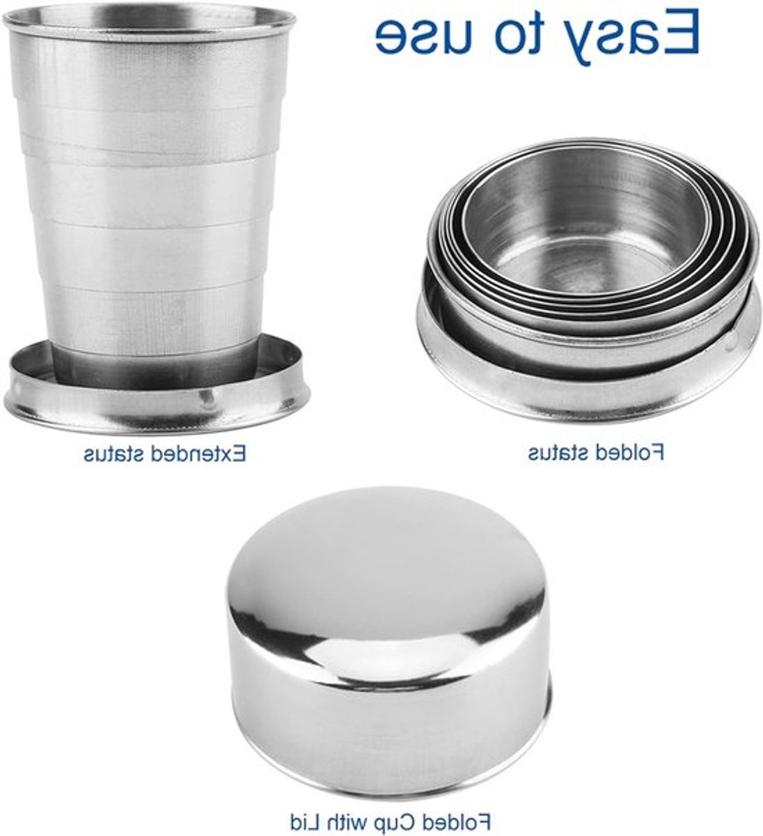 Opvouwbare metalen telescopische beker voor outdoor, reizen en kamperen - set van 6 stuks (60ml)