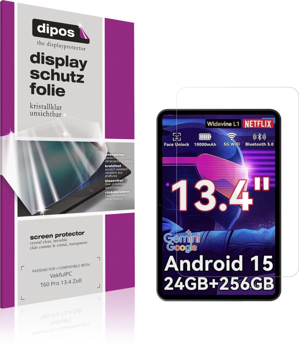 dipos – 2x Beschermfolie geschikt voor VekfulPC T60 Pro 13.4 Zoll | Krasbestendige & heldere Screenprotector Ultra-Thin
