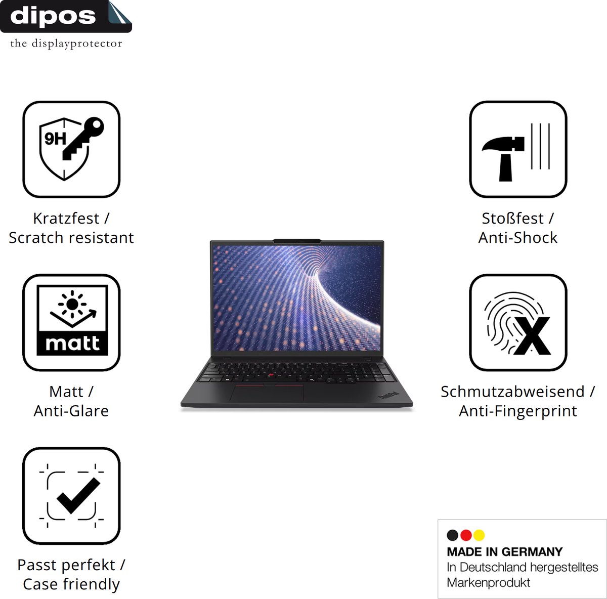 dipos – 2x Matte Pantserfolie geschikt voor Lenovo ThinkPad P16s Gen 4 16 Zoll | 9H Screenprotector