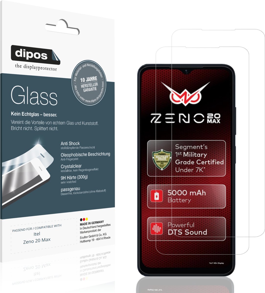dipos – 2x Pantserfolie geschikt voor Itel Zeno 20 Max | 9H Screenprotector