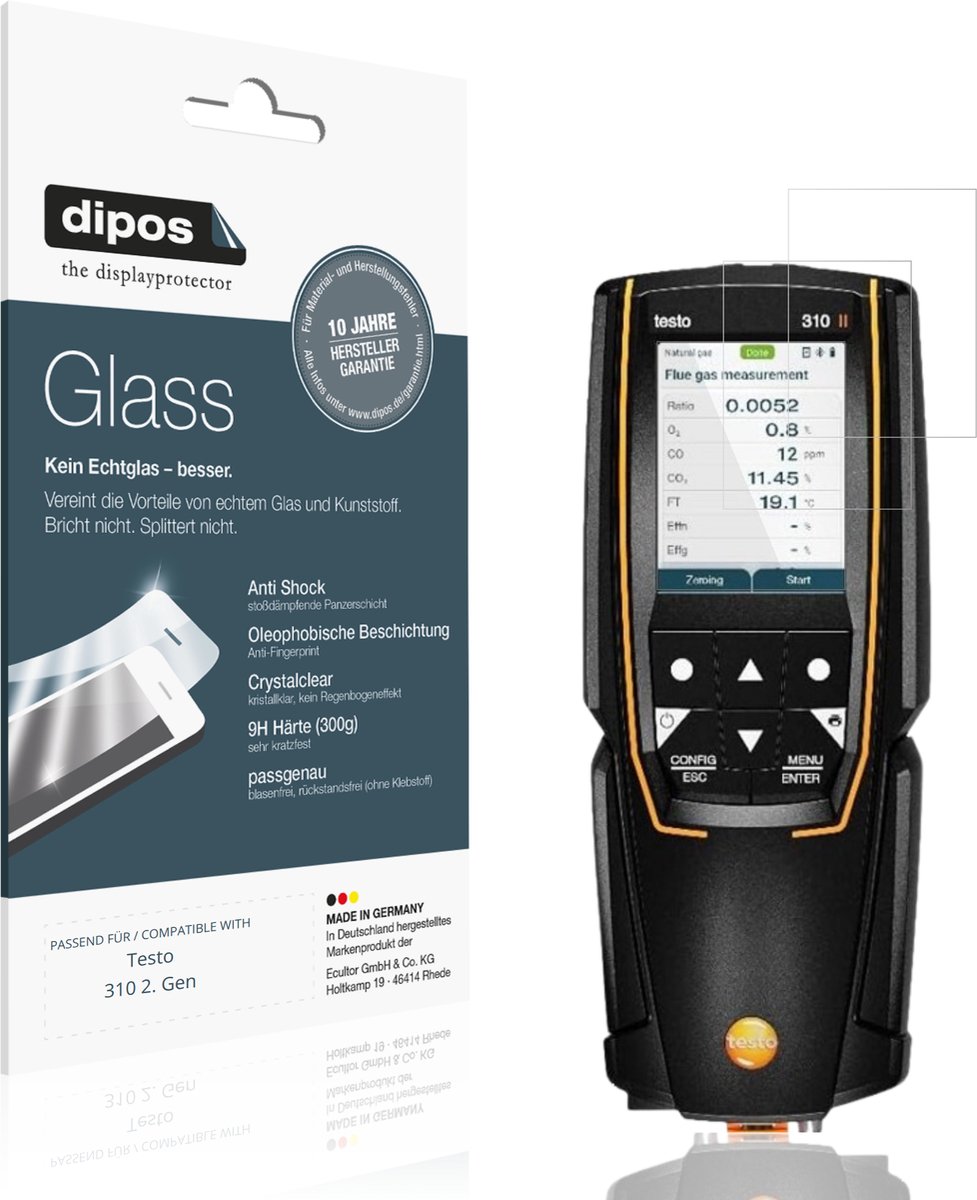 dipos – 2x Pantserfolie geschikt voor Testo 310 2. Gen | 9H Screenprotector