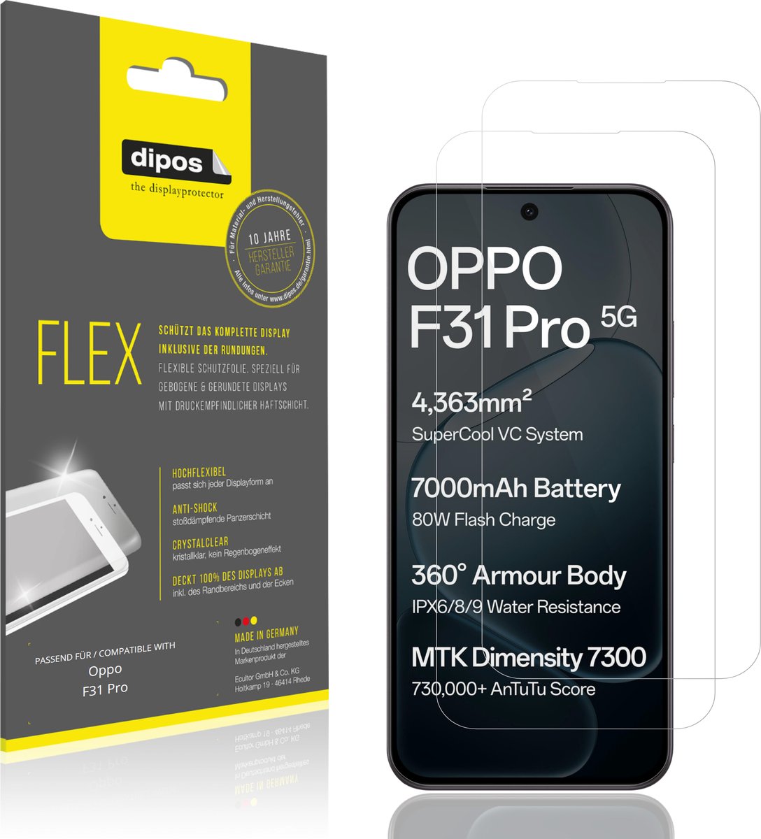dipos – 2x Beschermfolie geschikt voor Oppo F31 Pro | 3D Full Cover Screenprotector | 100% Passend