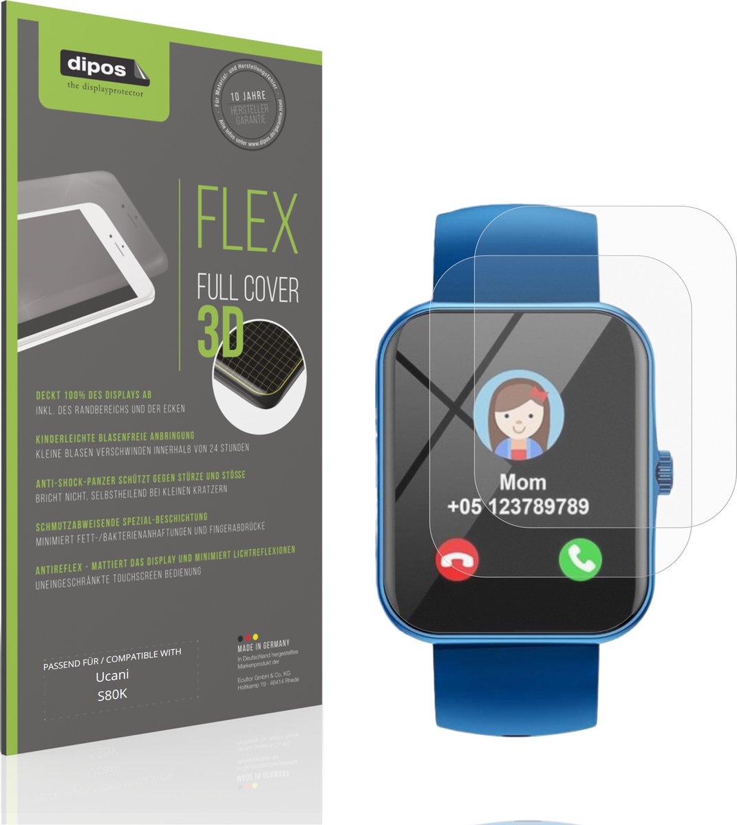 dipos FLEX – 2x Matte Screenprotector geschikt voor Ucani S80K | Volledige Schermbescherming | Case-Friendly