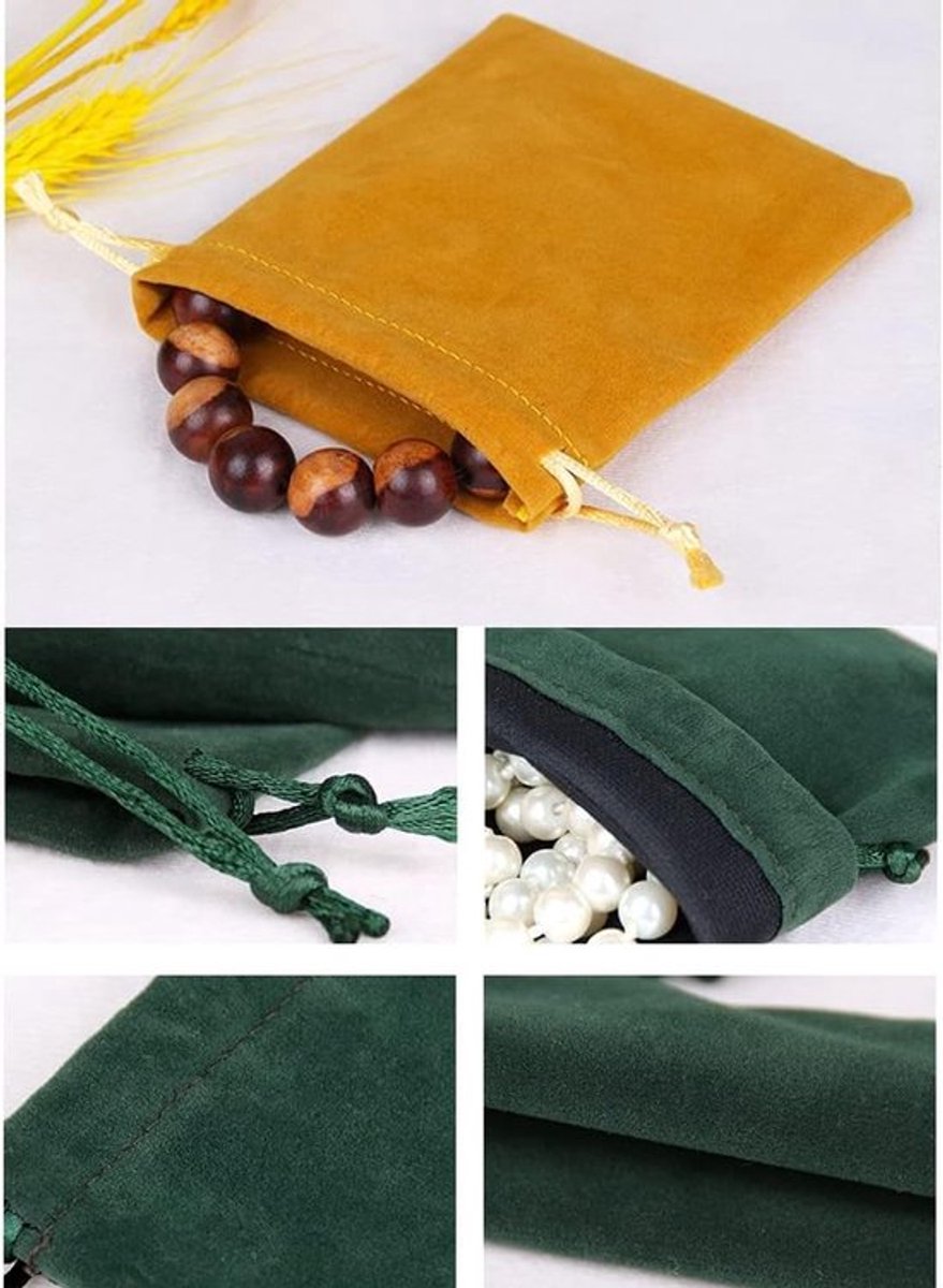 Set van 24 Fluwelen Juwelen Tassen, Kleine Trekkoord Stoffen Zakjes, Cadeauzakjes voor Sieraden, Bruiloft, Kerst, Verjaardag, Feest, 8 x 10 cm, Beige, Luxe, Organiseren, Accessoires