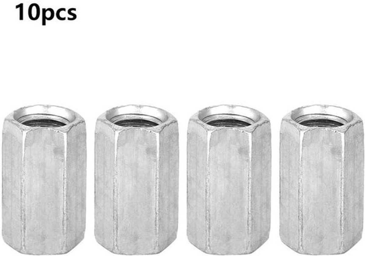 Koppelingsmoeren 10 Stuks - Zeskantmoeren - Koolstofstaal - Verzinkt - M8 x 20/28/30/40 - Hoge Sterkte - Moeren