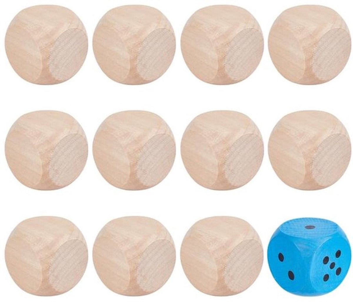 Dobbelstenen Hout - 12 Stuks - Blanco Kubussen - 50 x 50 x 50 mm - Voor Schilderen/DIY - Afgeronde Hoeken - Geschikt voor Collages - Houten Kubussen