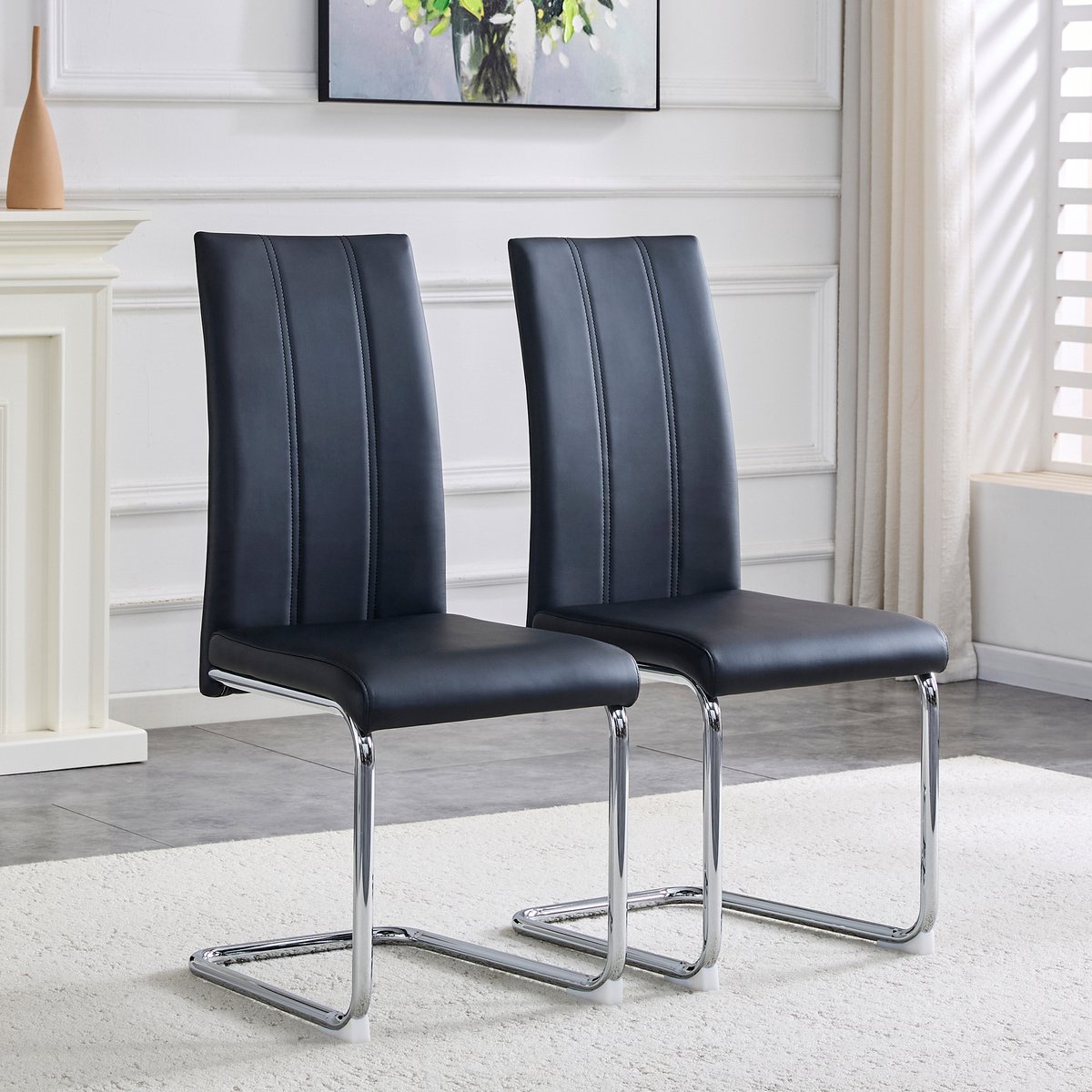 Clruro Eetkamerstoel - Modern Minimalistisch - Ergonomische Zitting - PU-Kunstleer/Metaal - Zwart