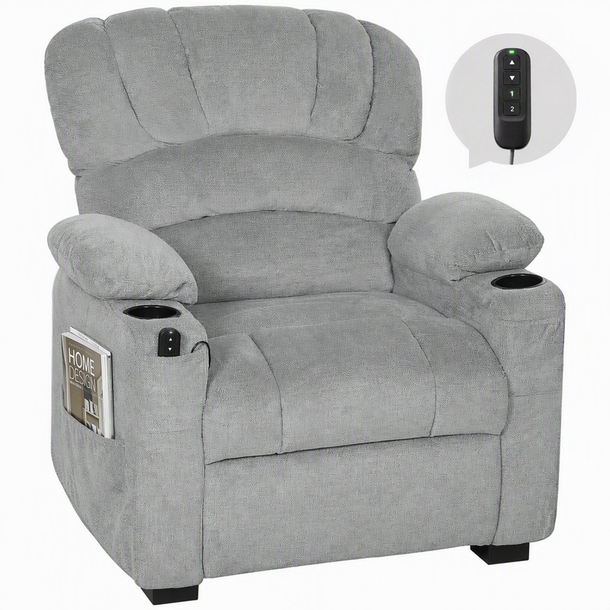 HOMCOM Power Recliner Chair-Polyester-96L x 90B x 105H cm-Grau