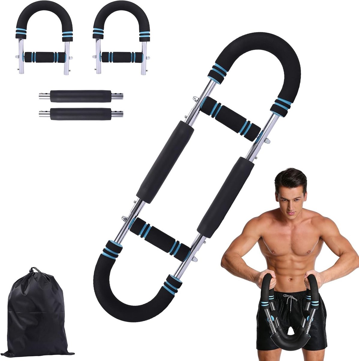 Verstelbare U-vormige Arm Trainer en Spiertrainer met Borst Expander (30-50kg), Draagbaar en Verwijderbaar voor Thuis en Op Reis, Ideaal voor Fitness en Studentenkamers