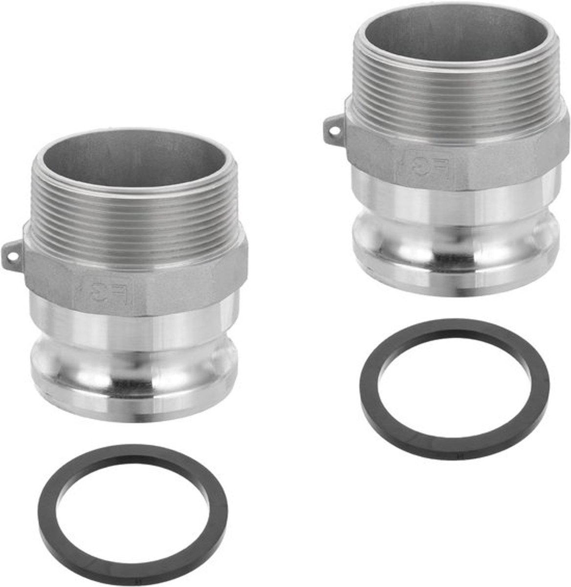 "3" Aluminium Cam-en-Groef Fitting Set - 2 Stuks Stofplug en Mannelijke Adapter voor Snelle Ontkoppeling, NPT-draad en Slangkoppeling, Zilver