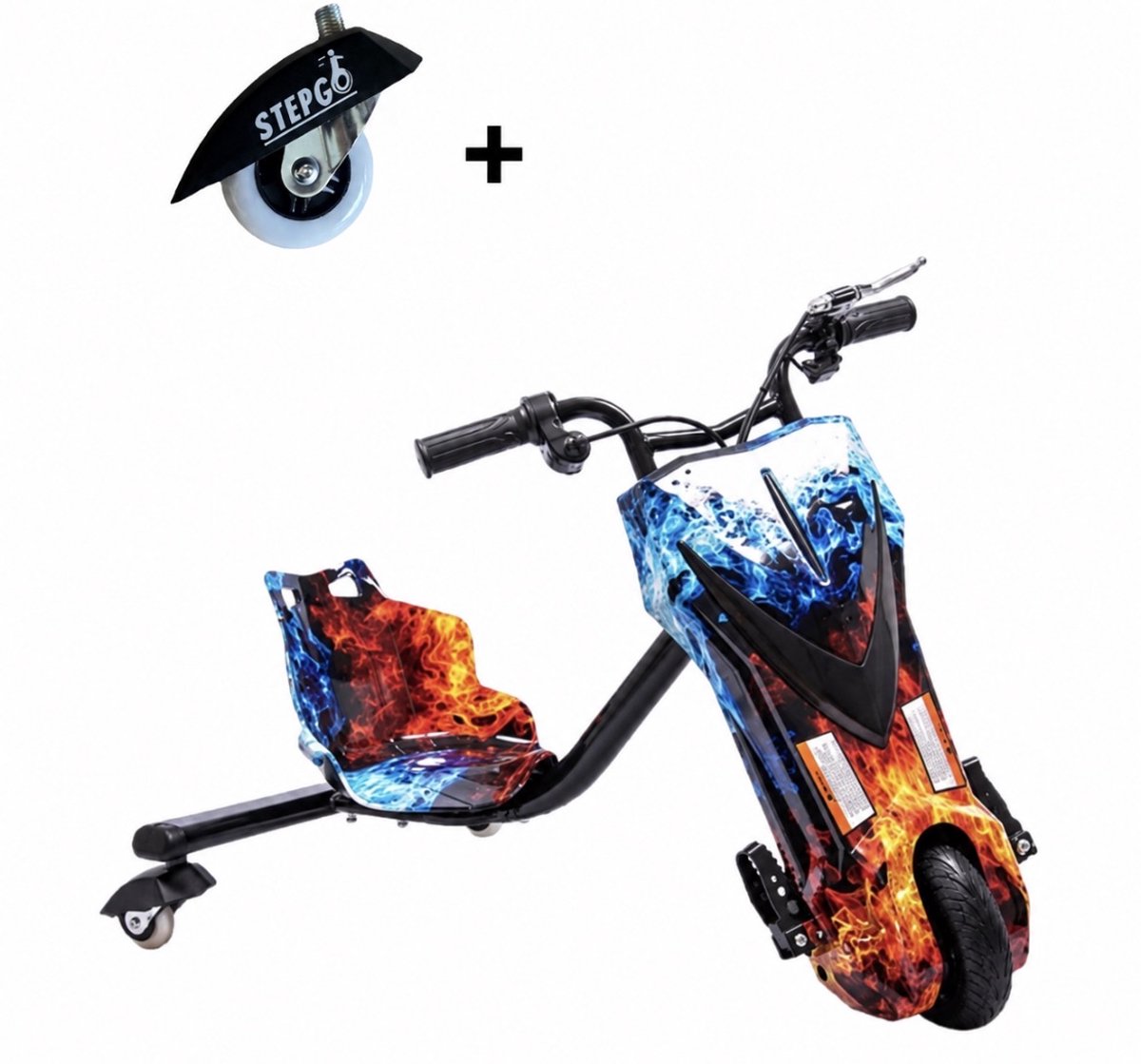 Stepgo Drift trike elektrisch - elektrische driewieler - met extra wieltje - skelter elektrisch - vlammen fire - elektrisch kinder voertuig