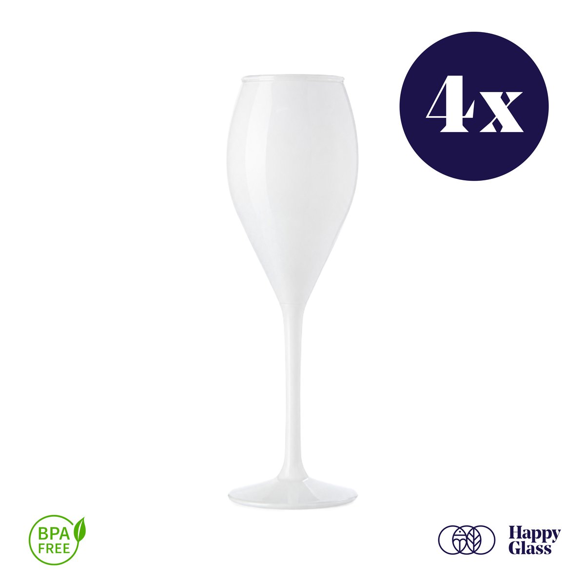 HappyGlass Miss Muse - Set van 4 kunststof champagneglazen - 24cl - Classic white - BPA-vrij Tritan