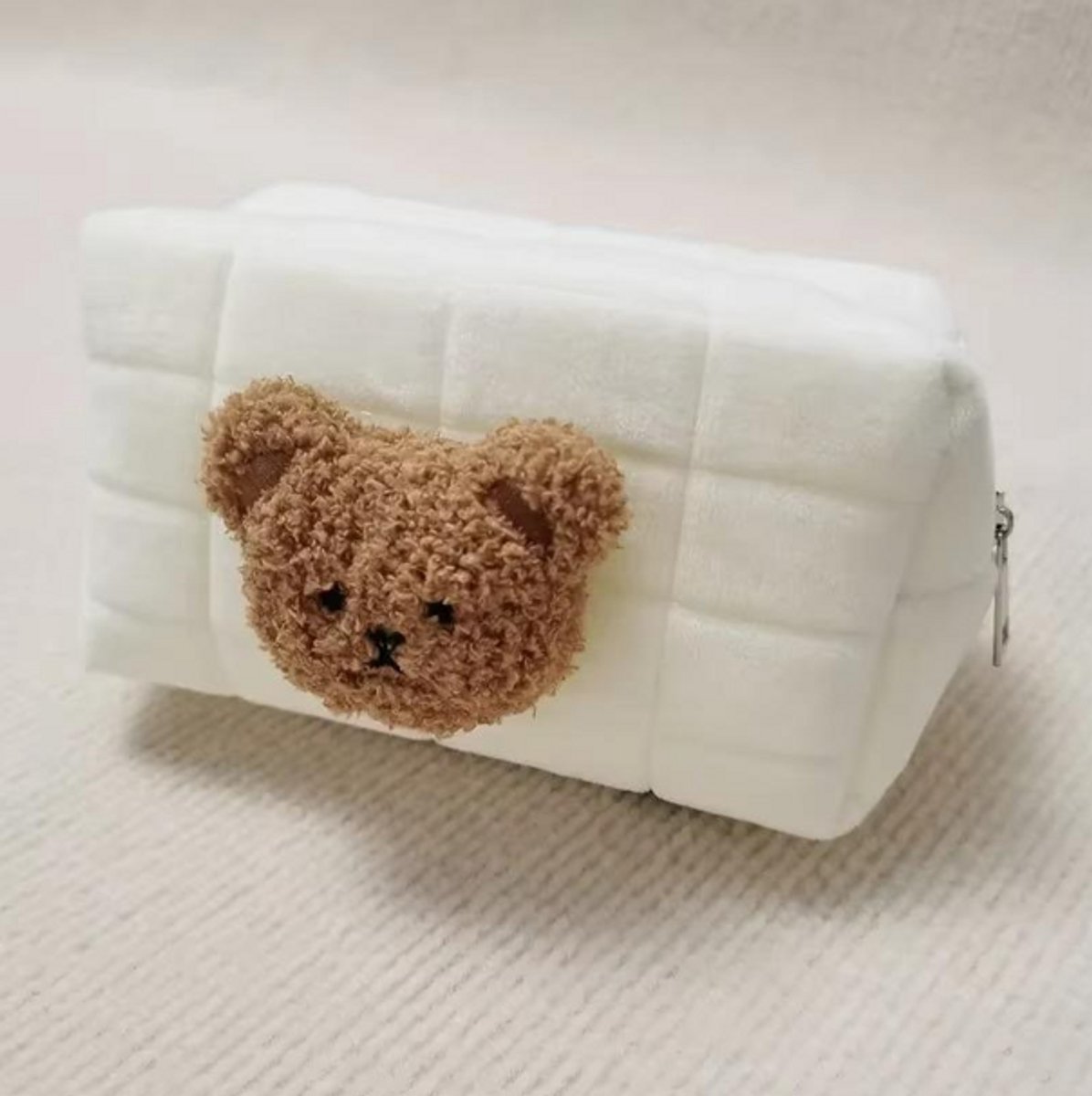 Toilettas - Baby en kind - Beertje - Beige/Wit - Kleine toilettas - Klein make-up tasje - Kleine tas