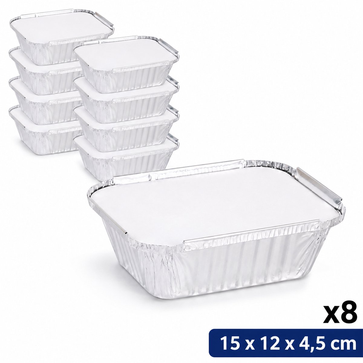 8 Aluminium Bakjes 15 x 12 x 4,5 cm – Wegwerp Ovenschaaltjes met Deksel – Aluminium Food Containers voor Oven, BBQ, Afhaalmaaltijd, Meal Prep & Catering