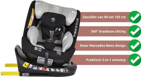 Moni Serengeti Light Grey 40-150 cm i-Size 360° Autostoel 111038 van Moni — afbeelding 4
