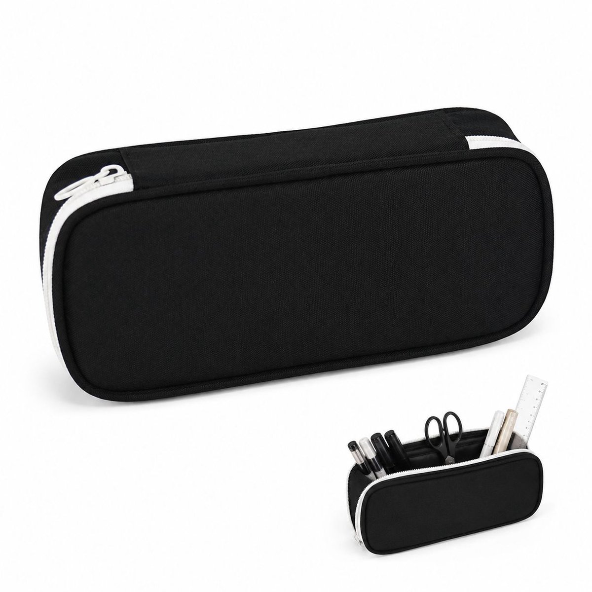 VHV - Etui - Grote Etui - 22x5.5x10 cm - Ruime Pennenzak met Elastische Penhouders - Multifunctionele Etui voor School & Kantoor - Duurzaam Design - Zwart