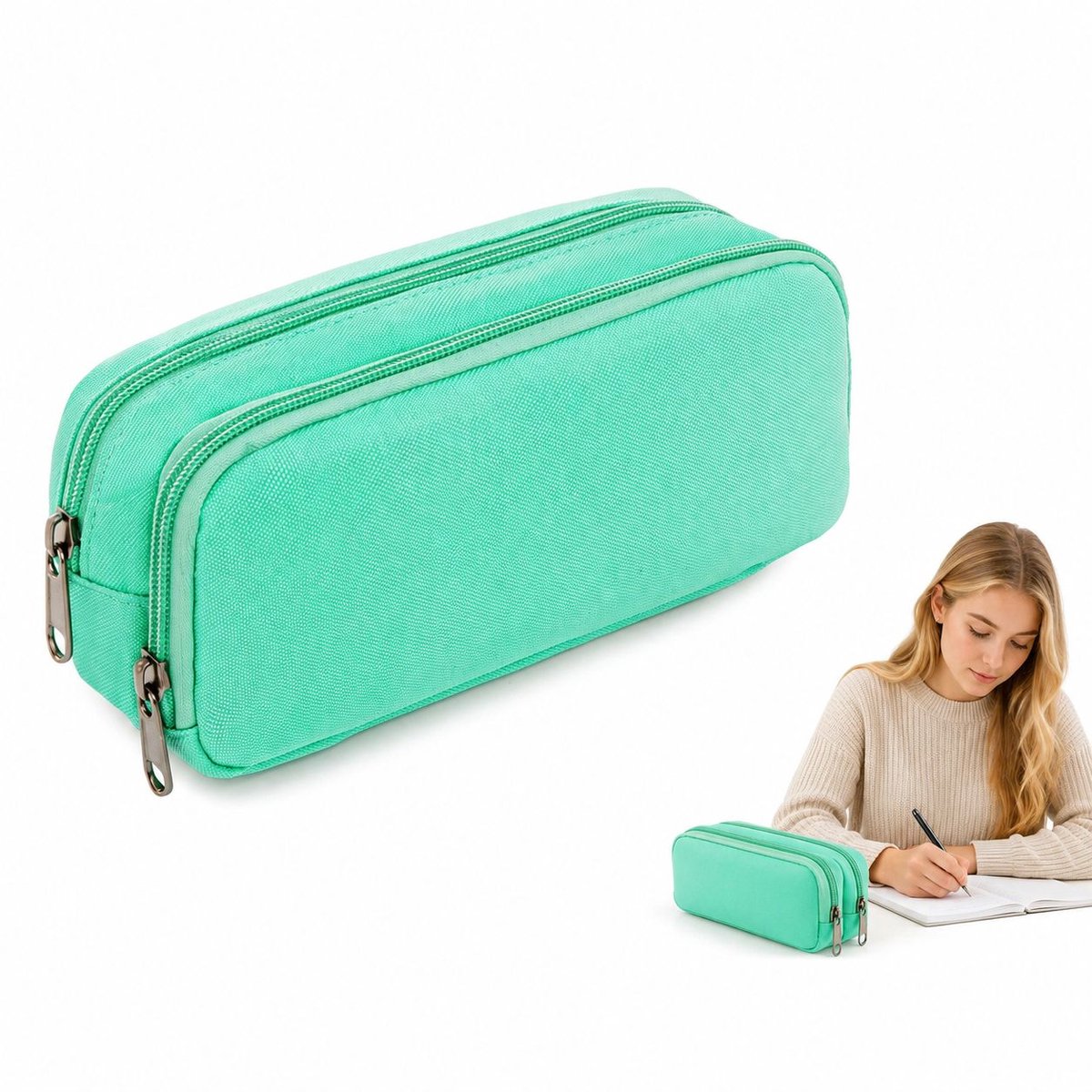 VHV - Etui - Grote Etui voor School - Ruime Pennenzak voor Jongens en Meisjes - Organizer voor Schrijfwaren - Voor Middelbare School - Turkooisgroen