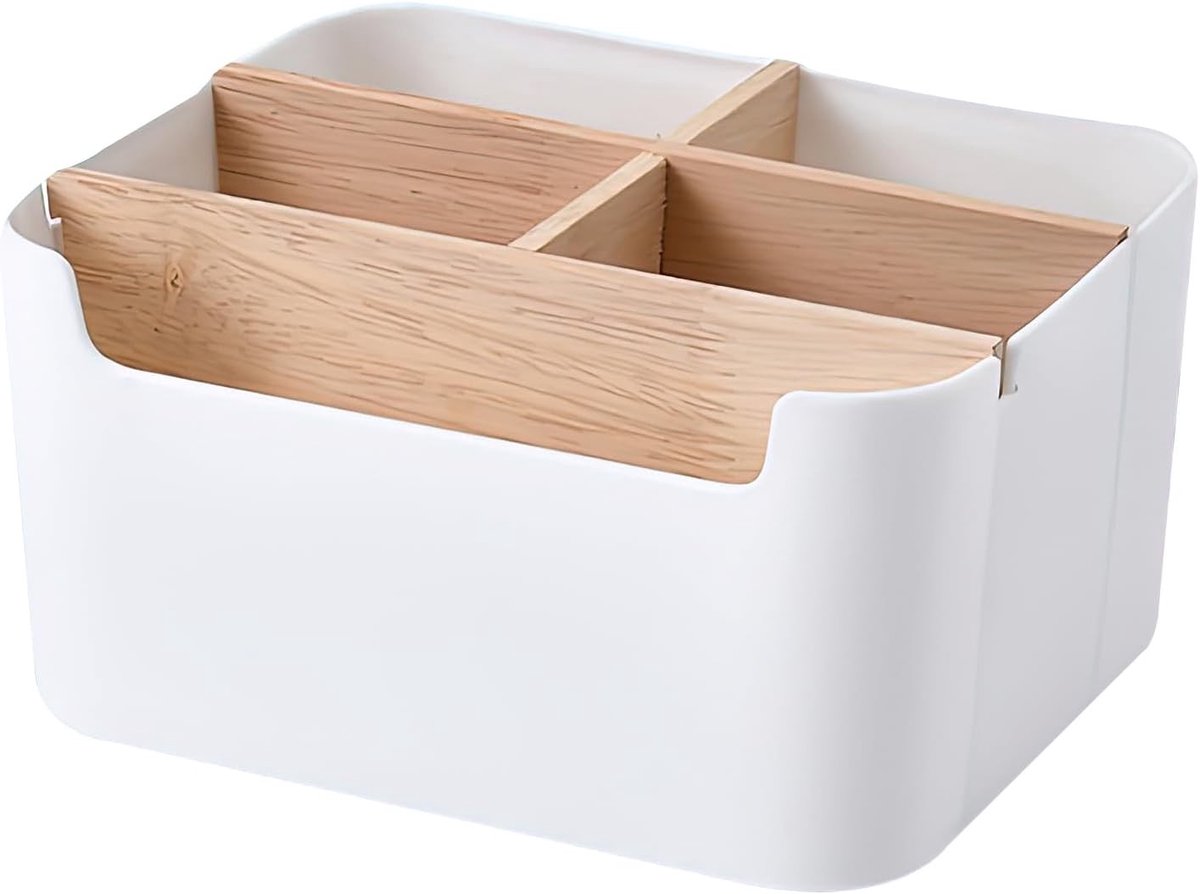 Multifunctionele Houten Desk Organizer met 5 Compartimenten voor Kantoor en Make-up, Aesthetisch en Ruimtebesparend