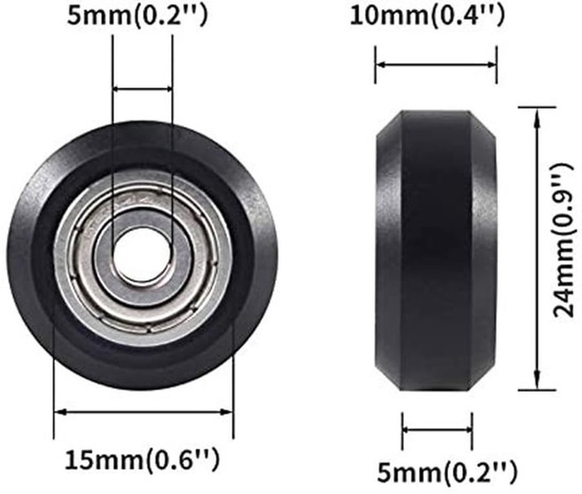 3D-printerrollen - V-slot wiel - 6 mm aluminiumkolom - 16 stuks - Geschikt voor Creality Ender 3 - 18,7 x 12 x 4,2 cm