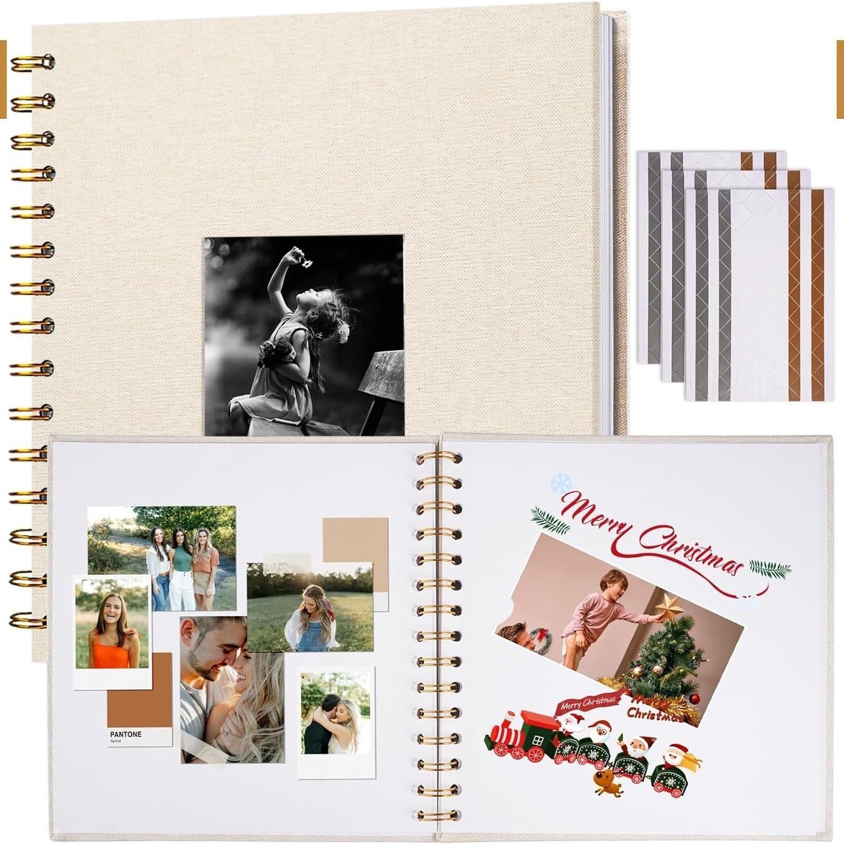 Linnen Fotoalbum met Beige Kaft 20,5 x 20,5 cm | Scrapbook Album voor Herinneringen, Reizen, Bruiloften en Verjaardagen