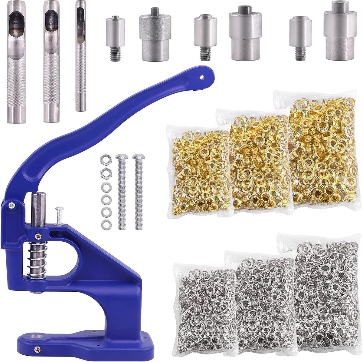 Handpers Grommet Machine met 3000 Grommets en 3 Gereedschappen voor Oogjes, Gordijnen en Tassen