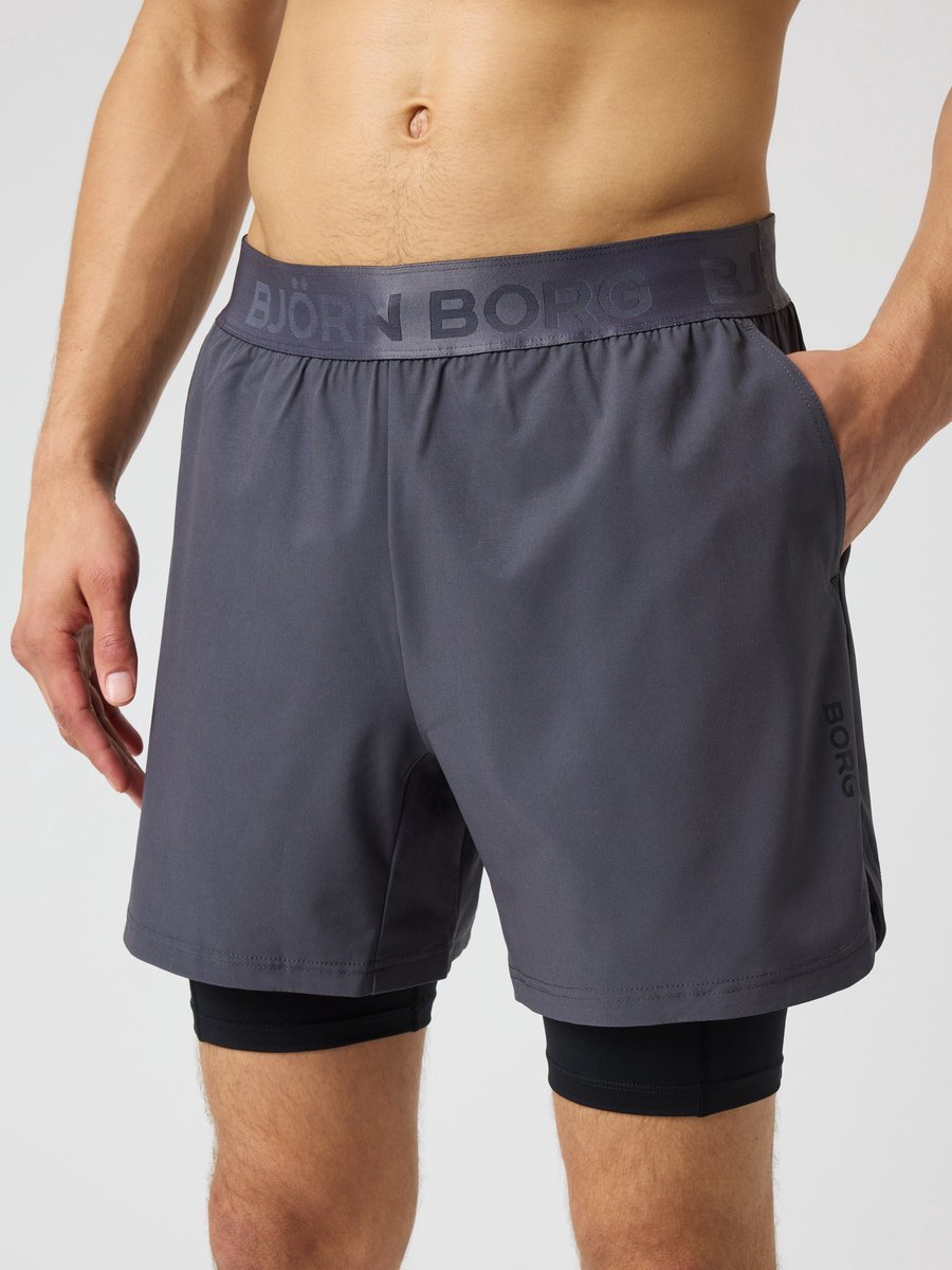 Björn Borg 2 in 1 Sportbroek Heren Hardloop Broek Met Tight - Met Zakken - Asphalt Grijs - Maat L