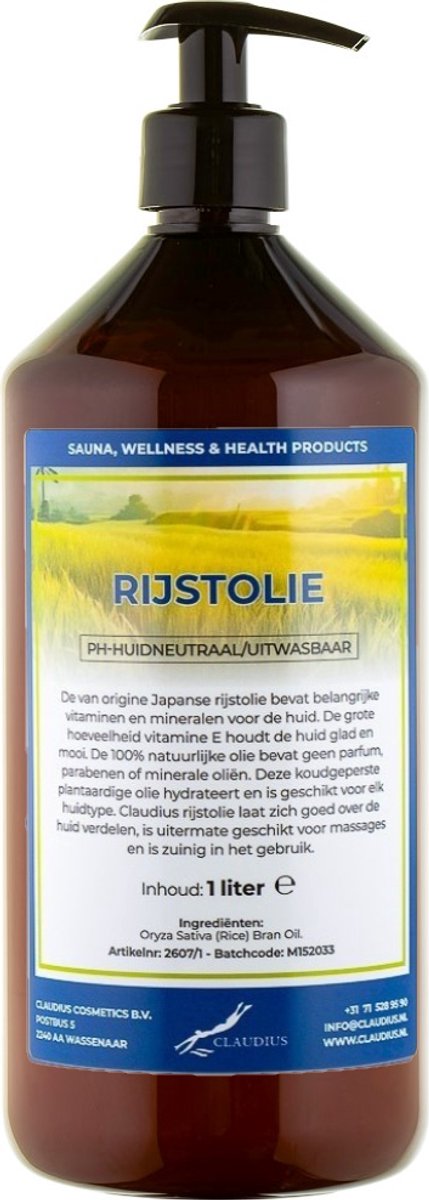 Rijstolie 1 liter met gratis pomp - 100% natuurlijk - biologisch en koud geperst