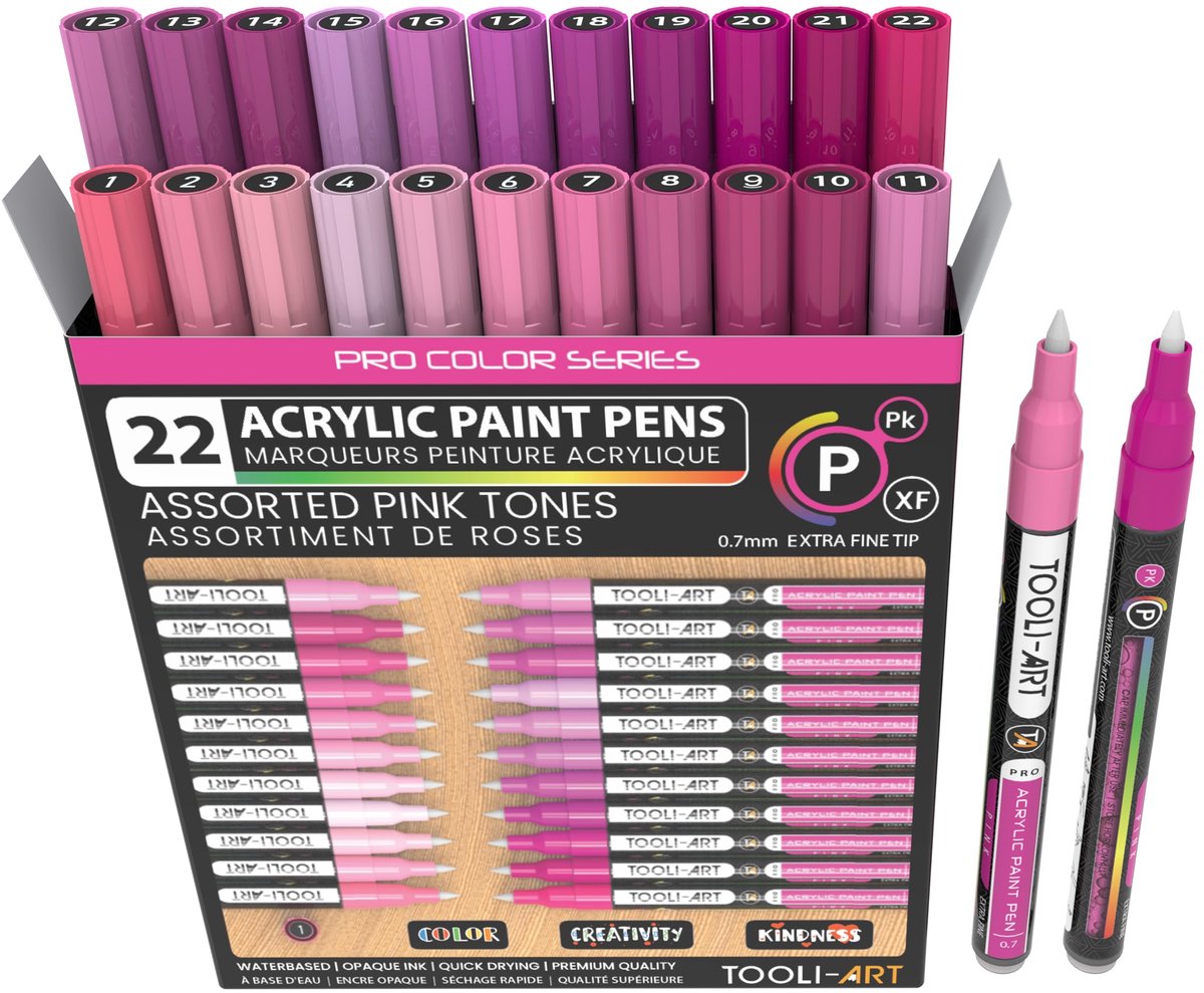 Acrylmarkers Roze 22 Kleuren – Extra Fijne Punt 0,7 mm – Sneldrogend – Voor Glas, Hout, Metaal & Steen