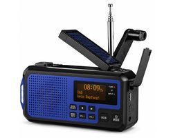 NovaWare® DAB+ Noodradio Solar Opwindbaar - Powerbank Zonneenergie met 5000mAh - DAB+/FM - Noodpakket - Bluetooth Speaker & Digitale Wekker - Draagbare Radio – Oplaadbaar & Op Batterijen - Blauw