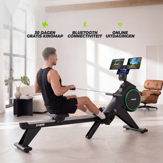 VirtuFit ROW300i Inklapbare Roeitrainer - 32 Weerstandsniveaus - Magnetische Weerstand - 150 kg - Inklapbaar - Bluetooth Hartslag - Kinomap - Roeimachine