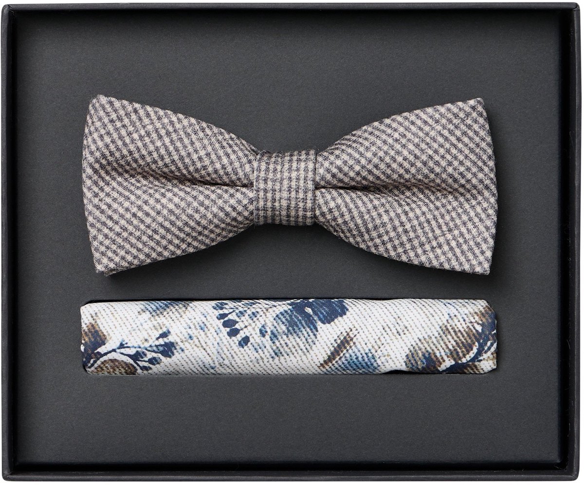 VENTI set met vlinderdas en pochet - rood met blauw en wit dessin