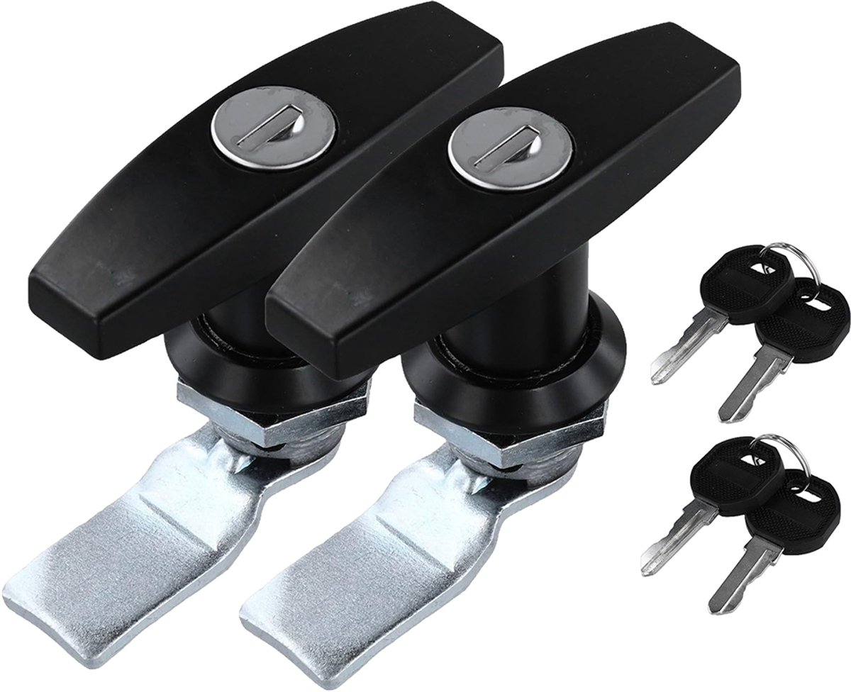 Nokslot - 2-pack - met sleutel - Meubelslot - T-greepslot - Beveiligingskastslot - Ladeslot - Klein slot met sleutel - Geschikt voor meubelkasten, brievenbussen, laden - Zwart