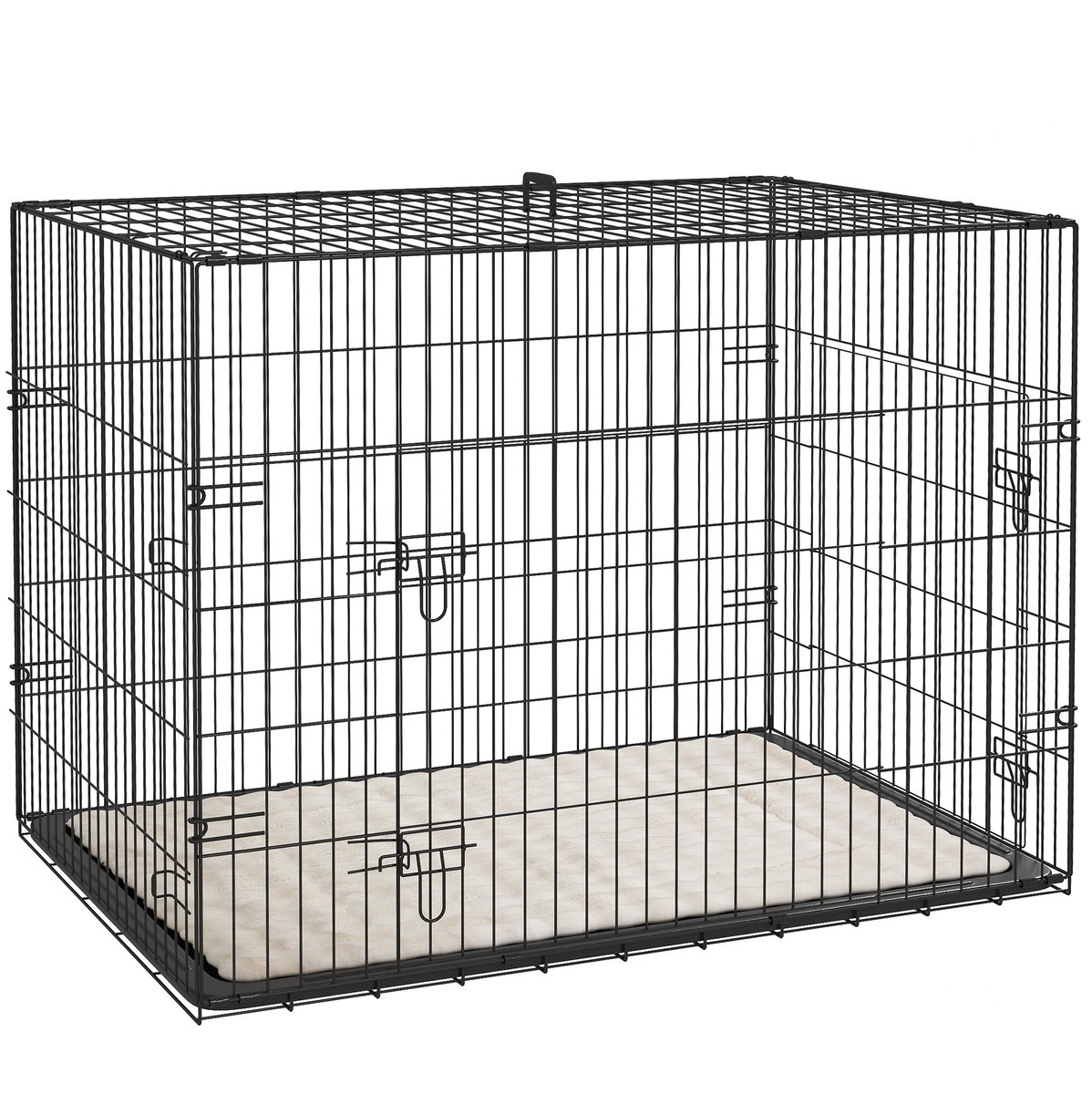 Opvouwbare hondenbench van 90 x 57,5 x 62 cm – Bench voor vervoer in de auto – Met handgrepen – Uitneembare bodemplaat – Stalen bench – Zwart