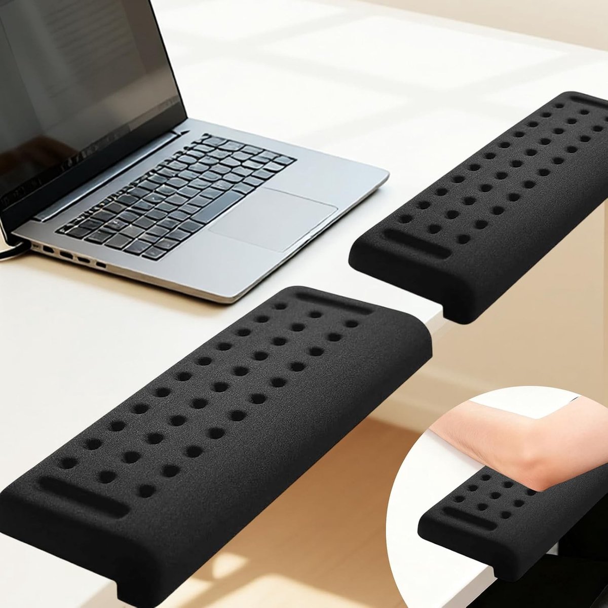 Ergonomische L-vormige Bureau Hoeksteun, 2-delige Geheugenfoam Ellenboogsteun met Antislip Onderkant, Polssteun voor Toetsenbord en Muis, 12x4 Inch voor Comfortabel Werken