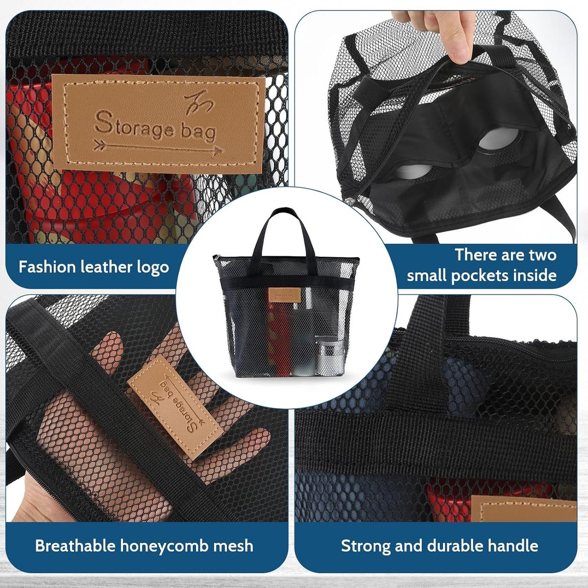 Grote capaciteit mesh douchetas, draagbare strandtas, badkamer organizer voor reizen, gym en zwemmen
