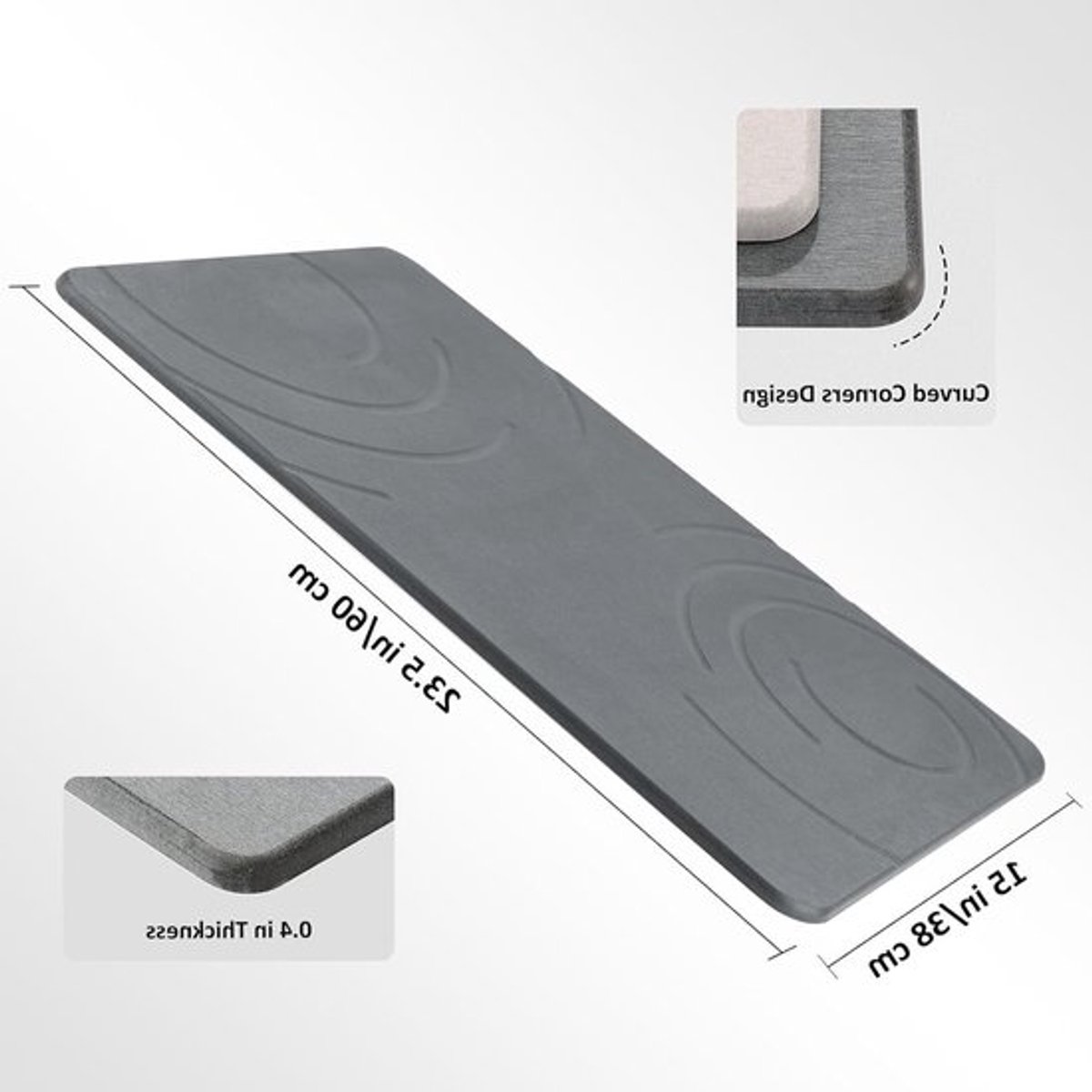 Diatomiet Badmat - Sneldrogende, Waterabsorberende Steenmat voor Badkamer en Keuken, Makkelijk te Reinigen (60x38cm, Arc Grijs)