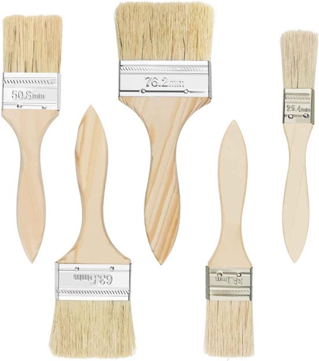 Set van 5 schilderkwasten - voor olieverf - houten handvat - diverse maten
