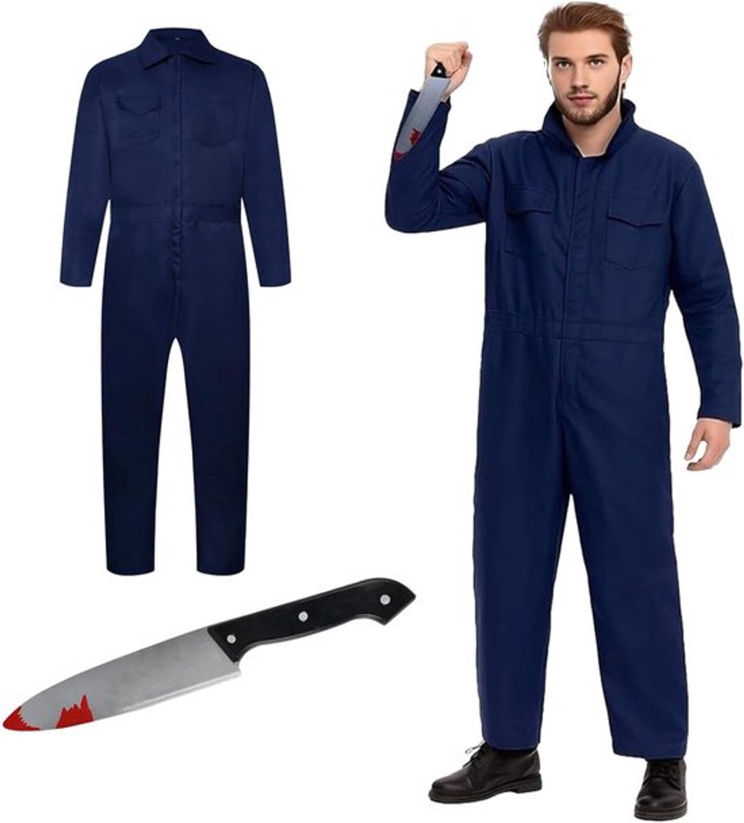 Volwassen Halloween Kostuum met Jumpsuit en Nepmes voor Michael Myers, Perfect voor Horror Cosplay en Carnaval