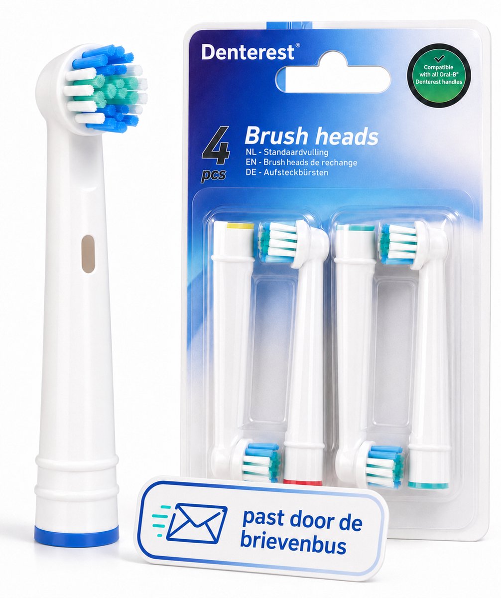 Universele Opzetborstels 4 Stuks - Tandenborstel Kopjes Zacht - Universeel Opzetborstels Volwassenen & Kind - Opzet Borstel met Ronde Kop - Geschikt voor Oral B Pro, SmartSeries, Vitality en Meer - Mondhygiëne - Tandenborstelkopjes - Wit - Denterest