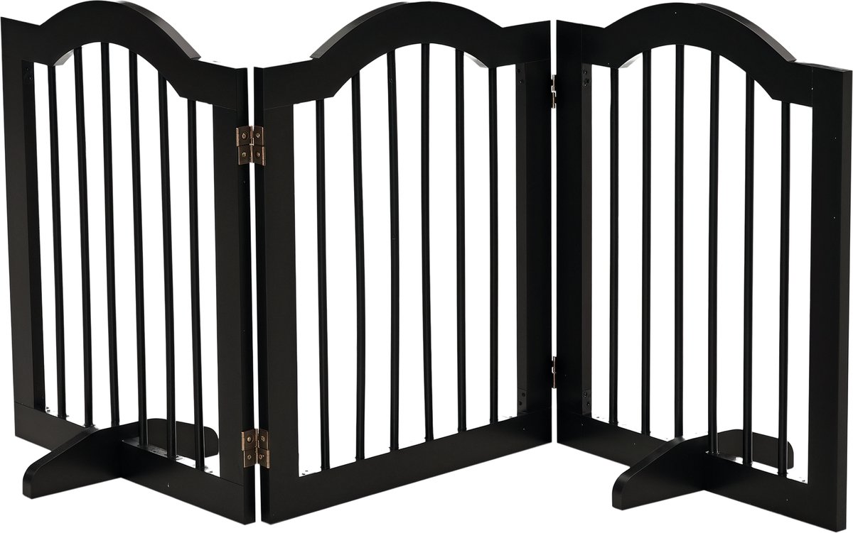 Veiligheidshek modulair opvouwbaar voor huisdieren - met steunvoet - MDF - massief hout - 154,5 x 61 cm - zwart